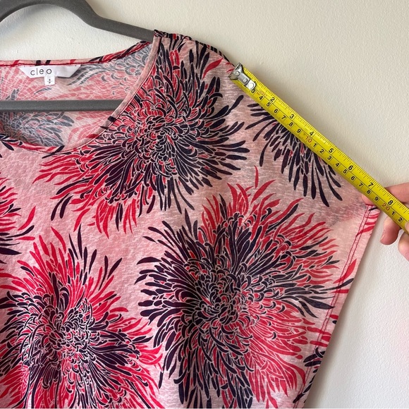 Cleo Pink Floral Vacation Blouse Sz S Lightweight Resort Top Drawstring Tunic - Picture 9 of 15